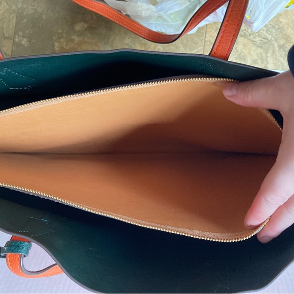 Tory Burch perry triple compartment tote color: canyon orange/ green - Picture 12 of 16